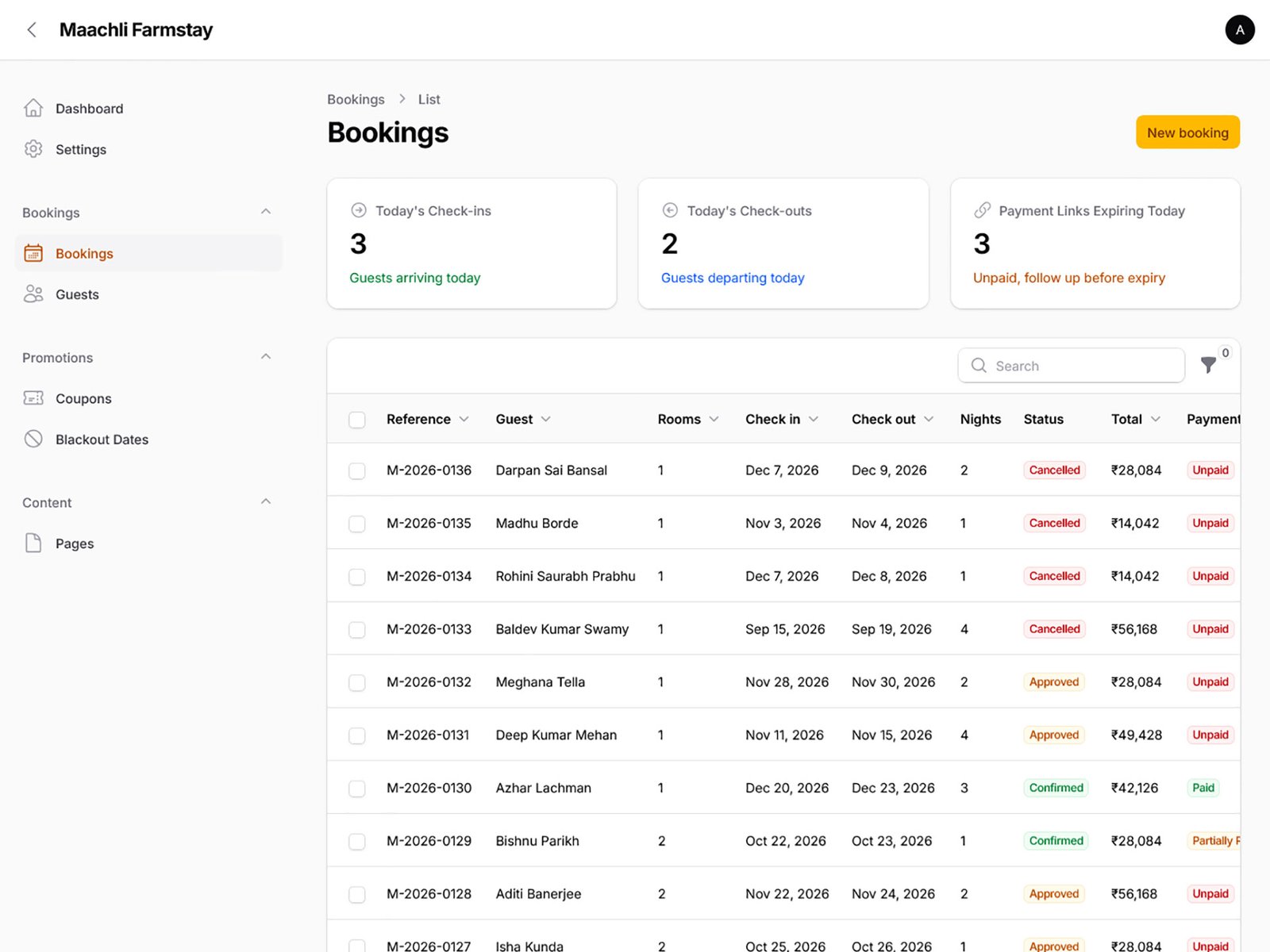 Admin Booking Table Page