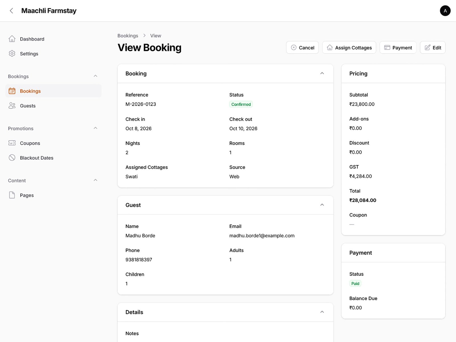 Admin Booking Single Page