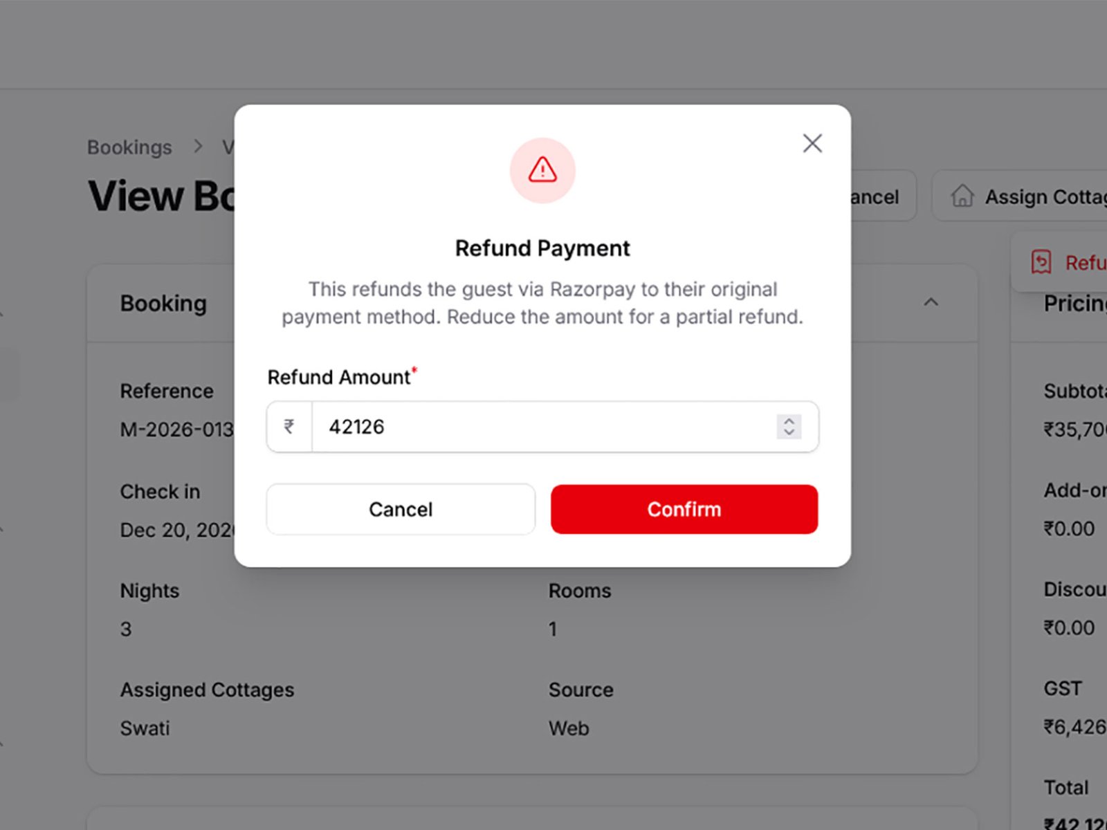 Admin Booking Refund