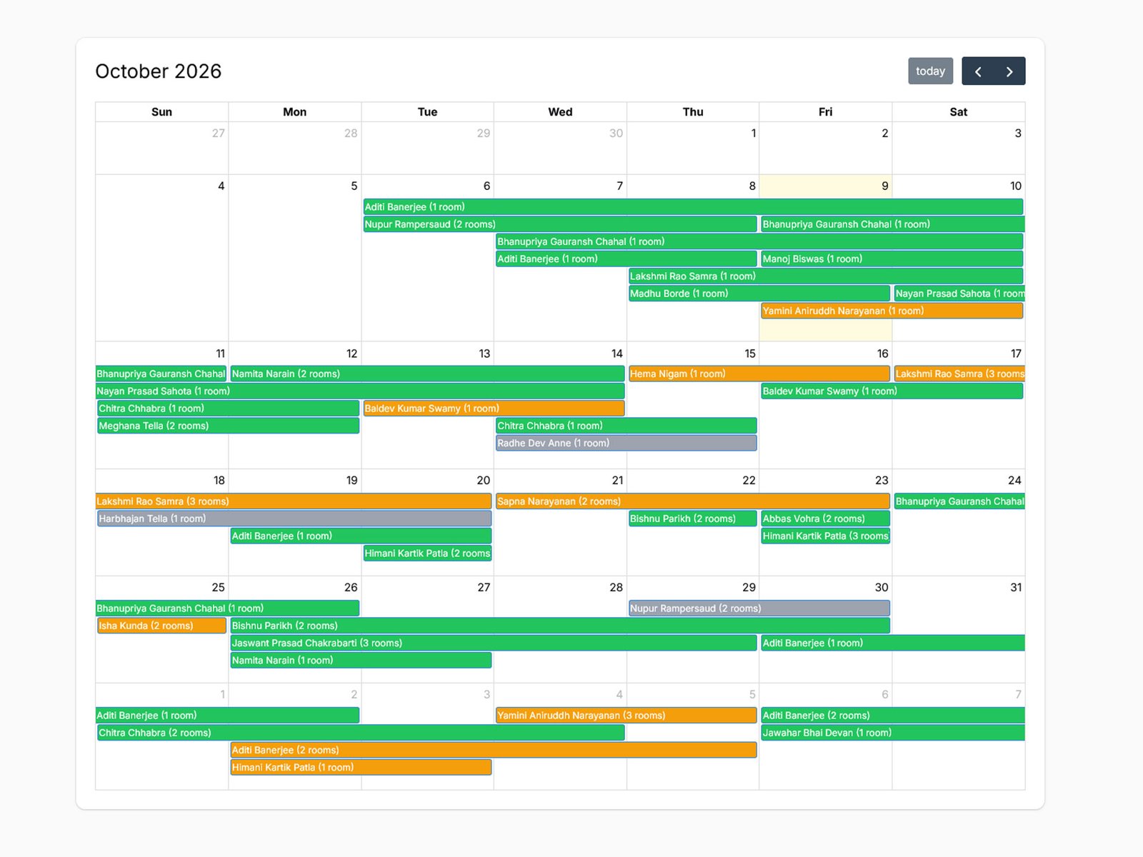 Admin Dashboard Booking Calendar Widget